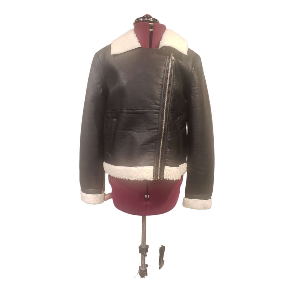 Faux Leather Sherpa lined jacket.